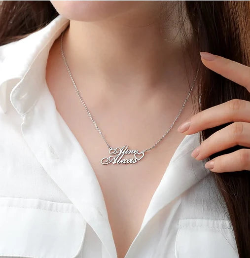 Double Name Chain With Heart