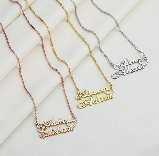 Double Name Chain With Heart