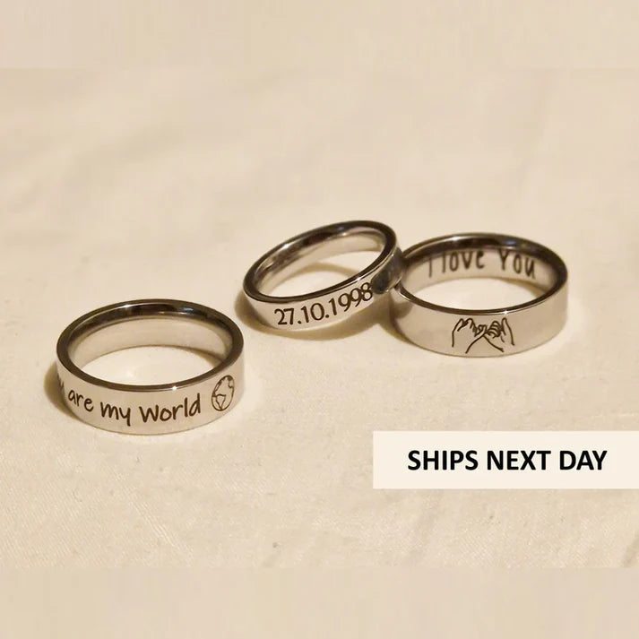 Couple Silver Ring Customized | 92.5 Pure Silver Name Ring